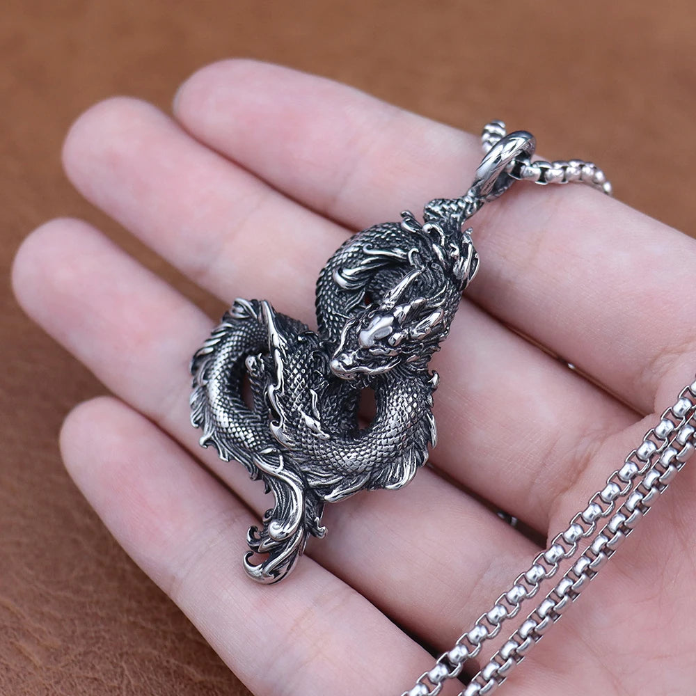Dominus Steel Dragon Pendant Necklace