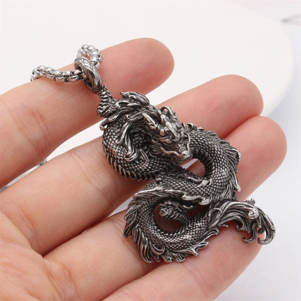 Dominus Steel Dragon Pendant Necklace