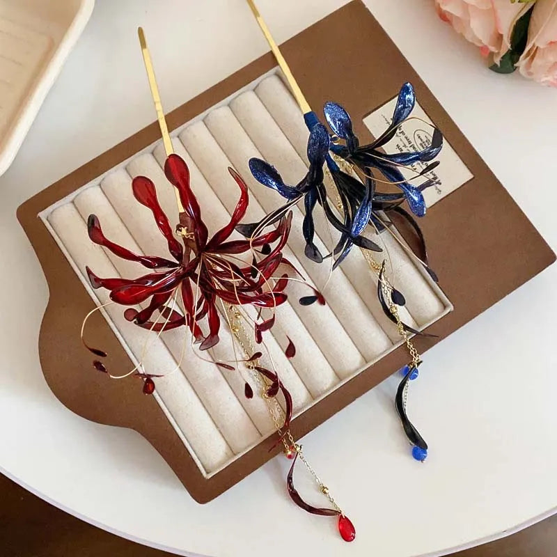 Blood Blossom Hair Sticks