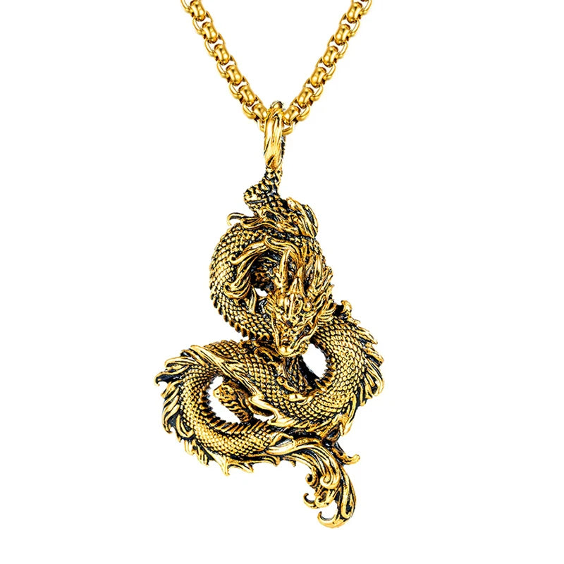 Dominus Steel Dragon Pendant Necklace