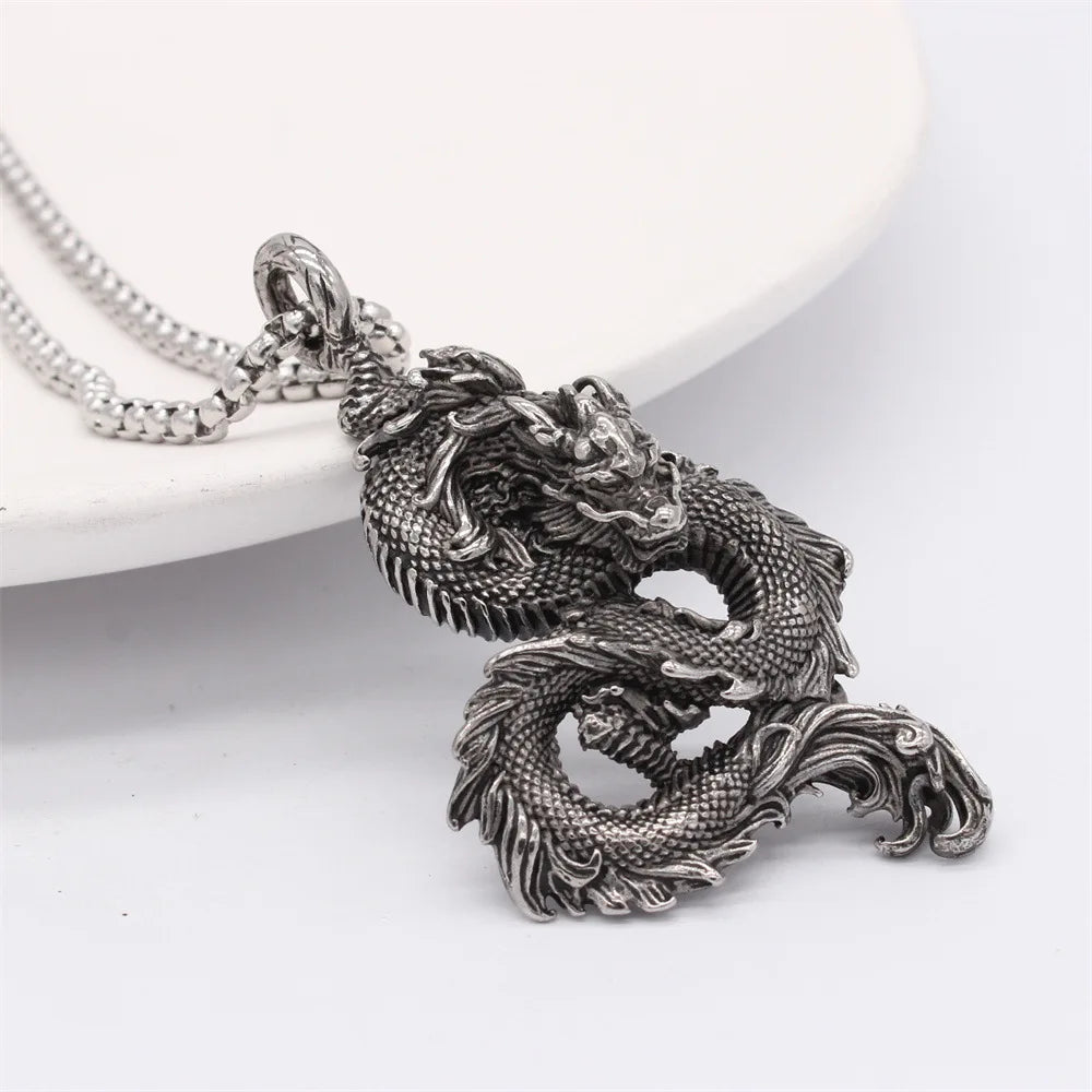 Dominus Steel Dragon Pendant Necklace